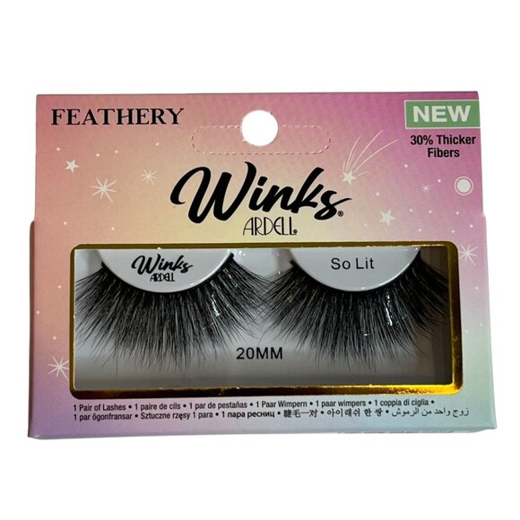 Ardell Winks Feathery So Lit 20mm False Eyelashes Black New - Picture 1 of 4